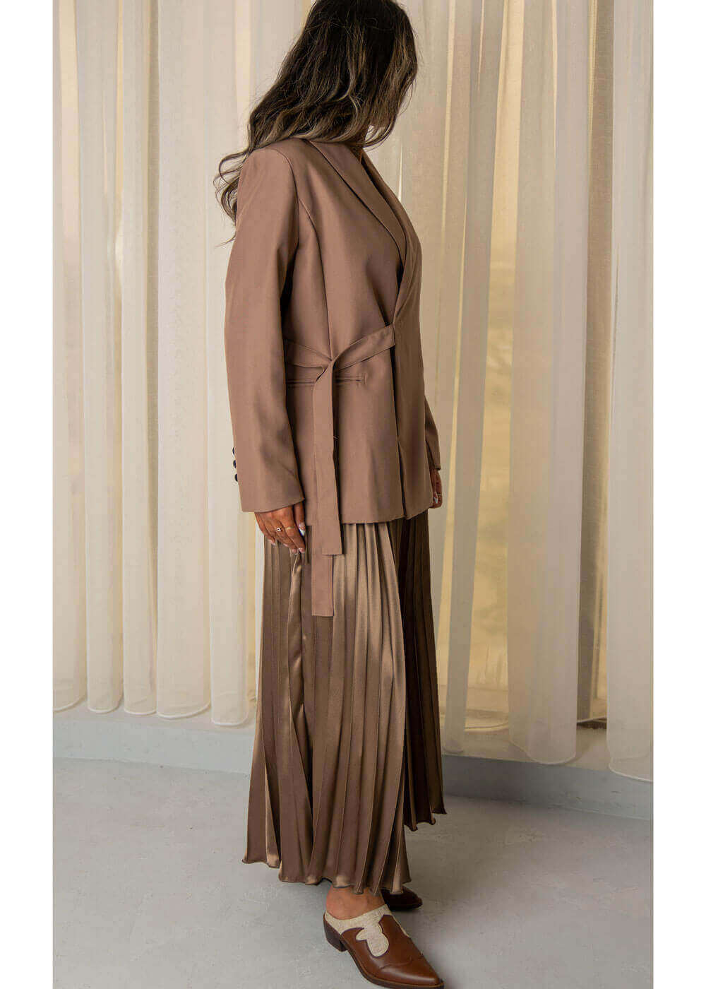 7489 Brown Blazer With Brown Skirt Set For Women