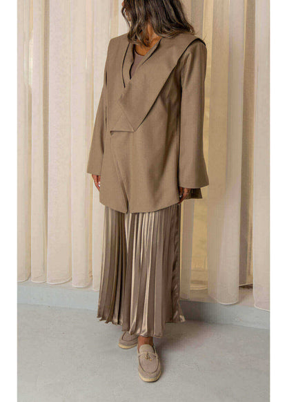 7402 Satin olive Blazer With olive Skirt Set For Women