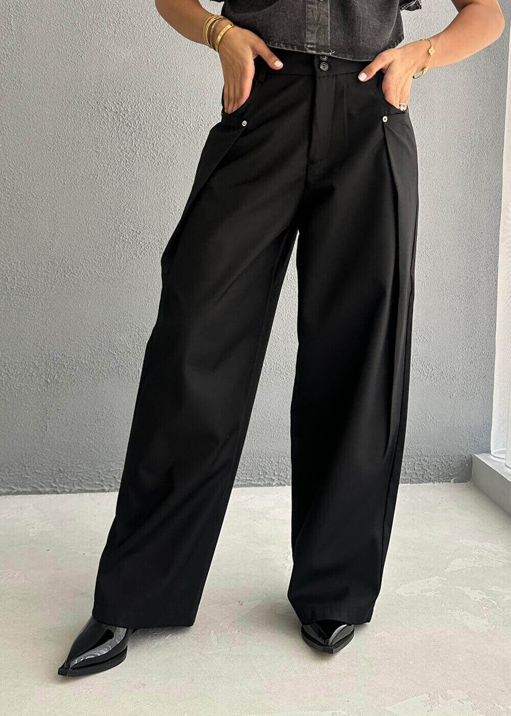 7508 Black Wide Pants For Women