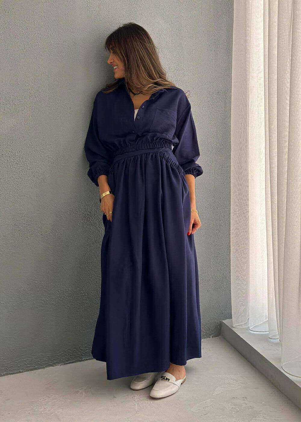 7565 Navy Blue Top And Skirt Set For Women