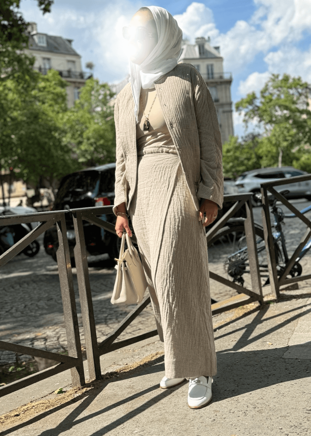 Nova Beige Oversize Linen Bomber Jacket With Skirt