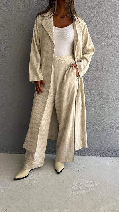 Nova Stripped Linen Blend Blazer With Trousers