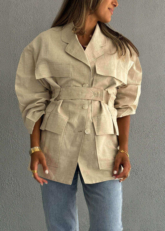 7491 Beige Linen Blazer For Women