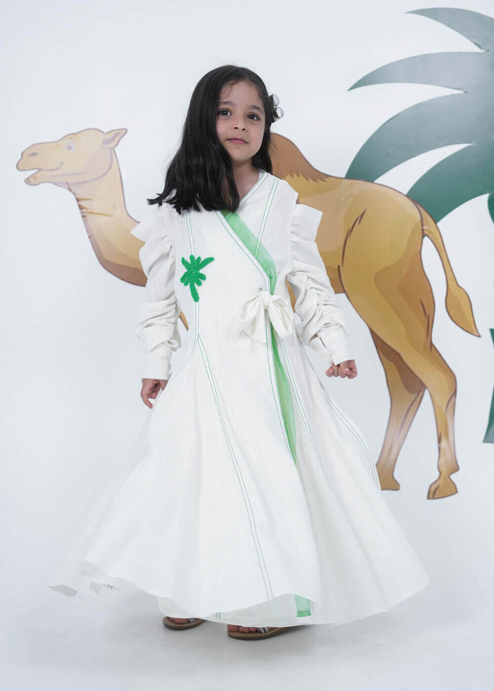 7587 Saudi National Day Mesh Tree Dress For Girls