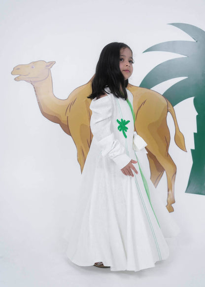 7587 Saudi National Day Mesh Tree Dress For Girls