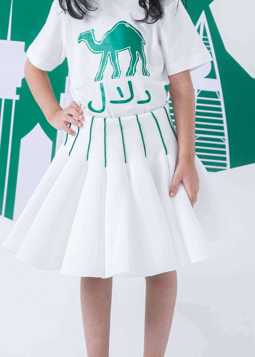 7572 White And Green Skirt For Girls