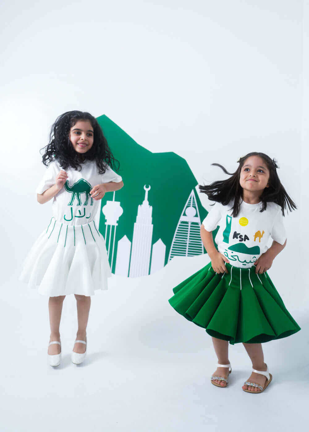 7572 White And Green Skirt For Girls