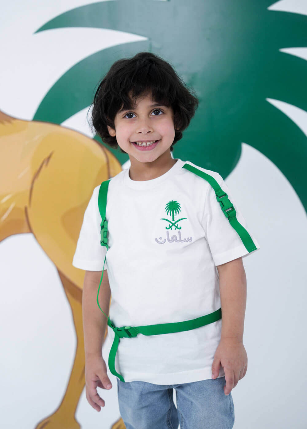 7592 White And Green Strap T-shirt For Boys (With Name Embroidery Option)