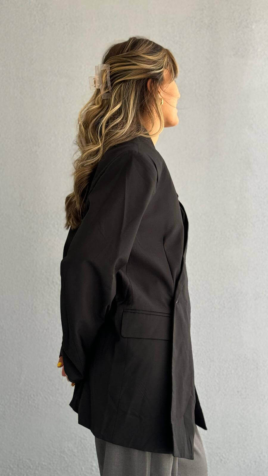 7494 Black Fitted Overlap Blazer For Women