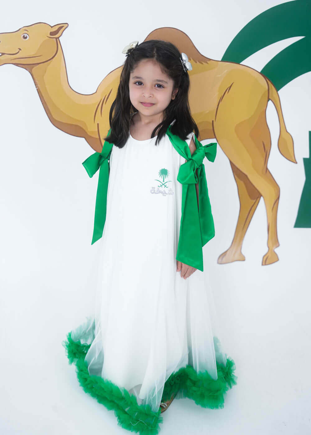 7593 Saudi National Day Dress Ribbon Cut For Girls