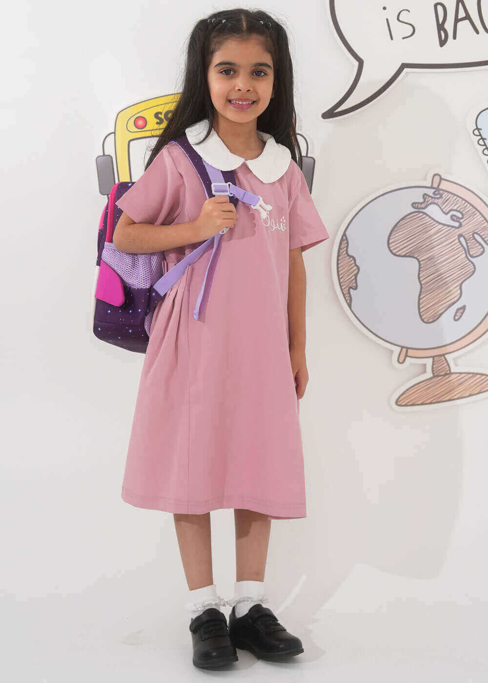 Pink Elementary School Dress For Girls BTS2 (With Name Embroidery Option)