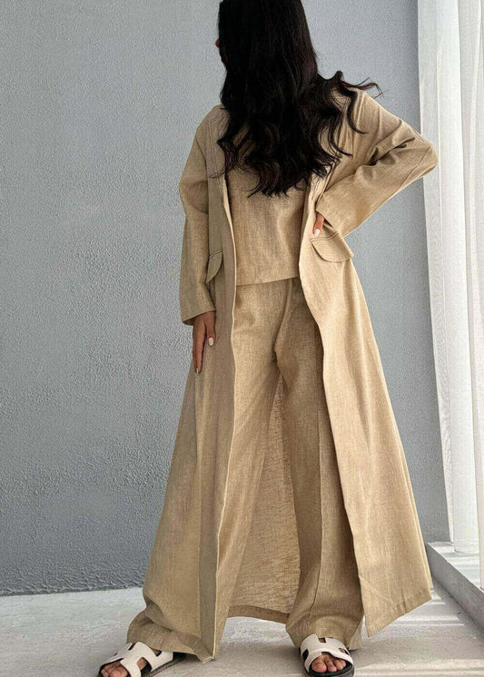 Beige Set Of 3 Pcs Long Shirt With Blouse And Pants From Lulwa Al Khattaf