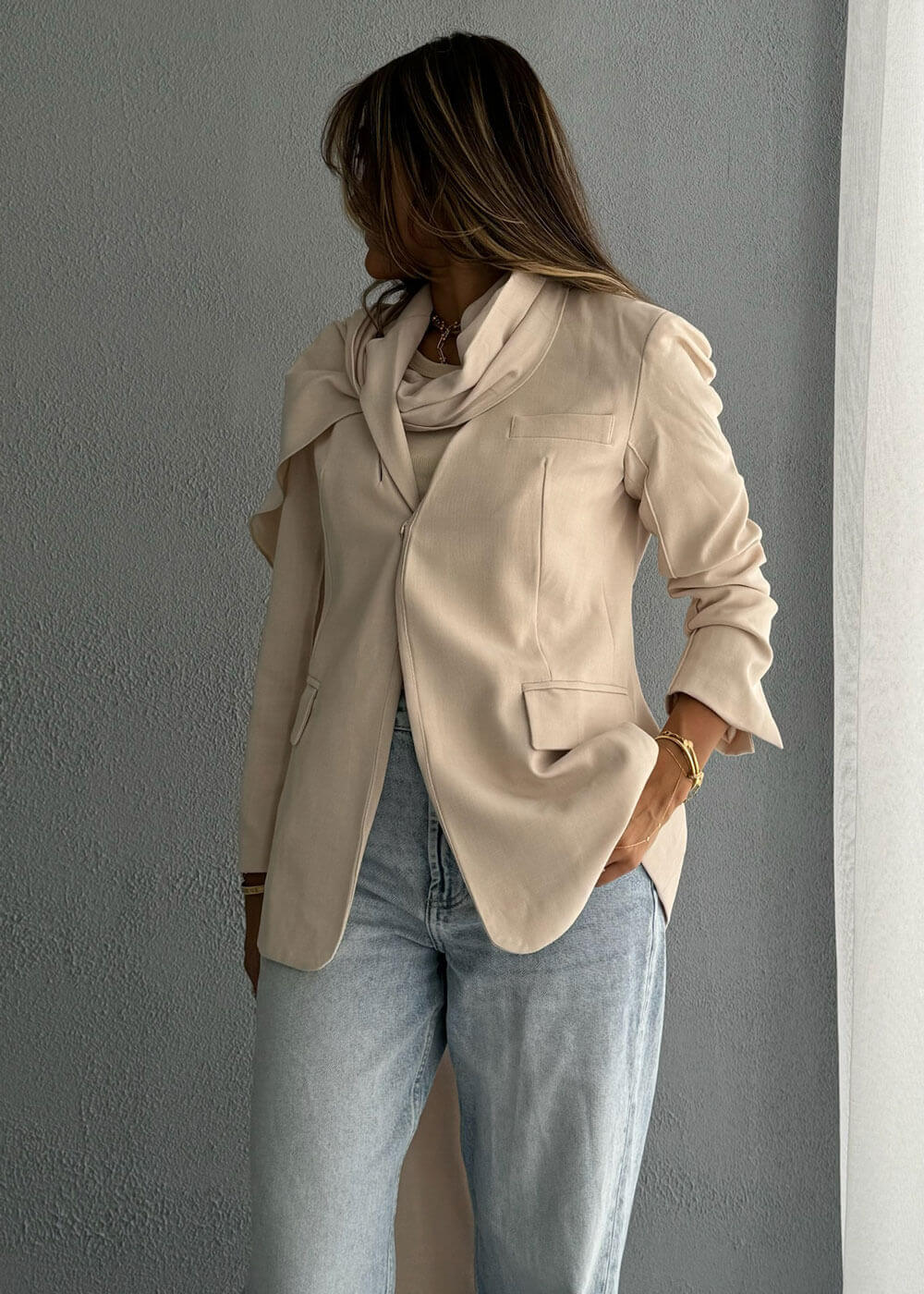 7642 Beige Blazer For Women