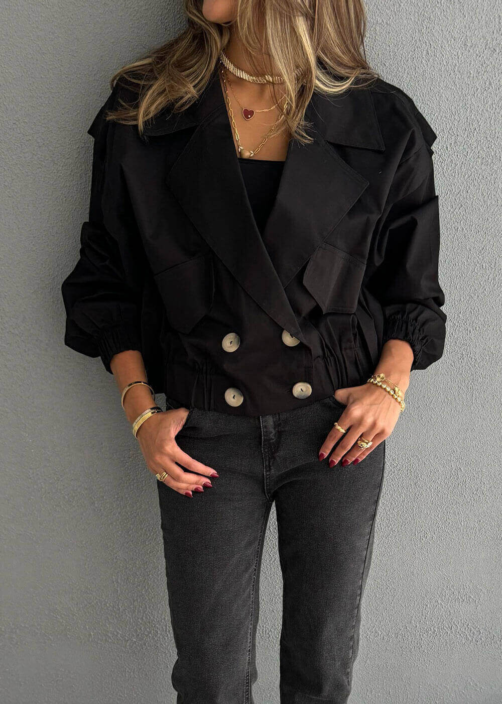 7608 Black Jacket Top For Women