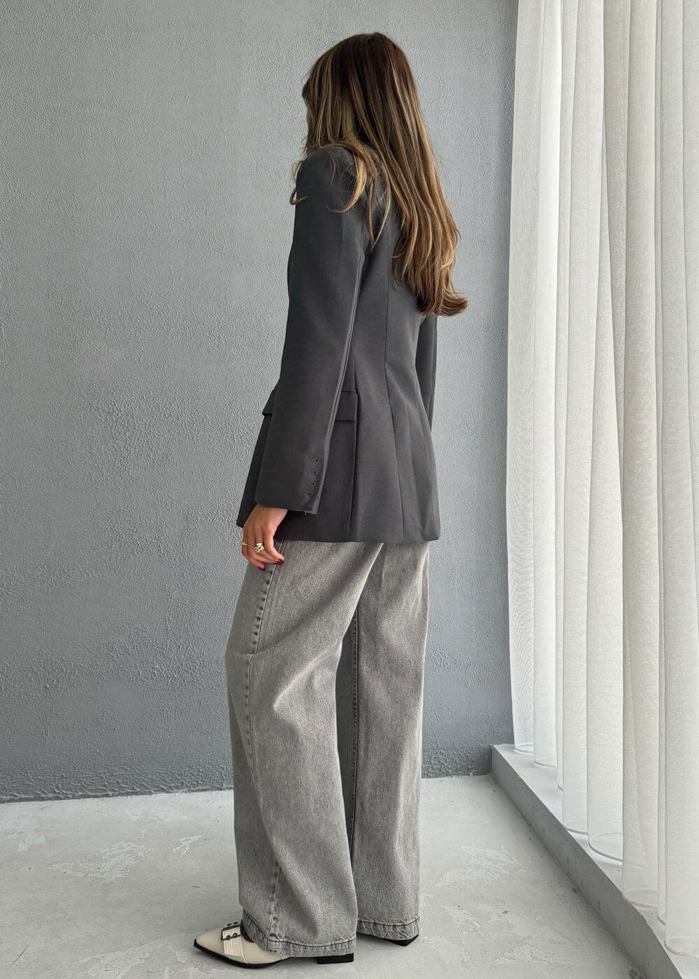 7643 Grey Blazer For Women