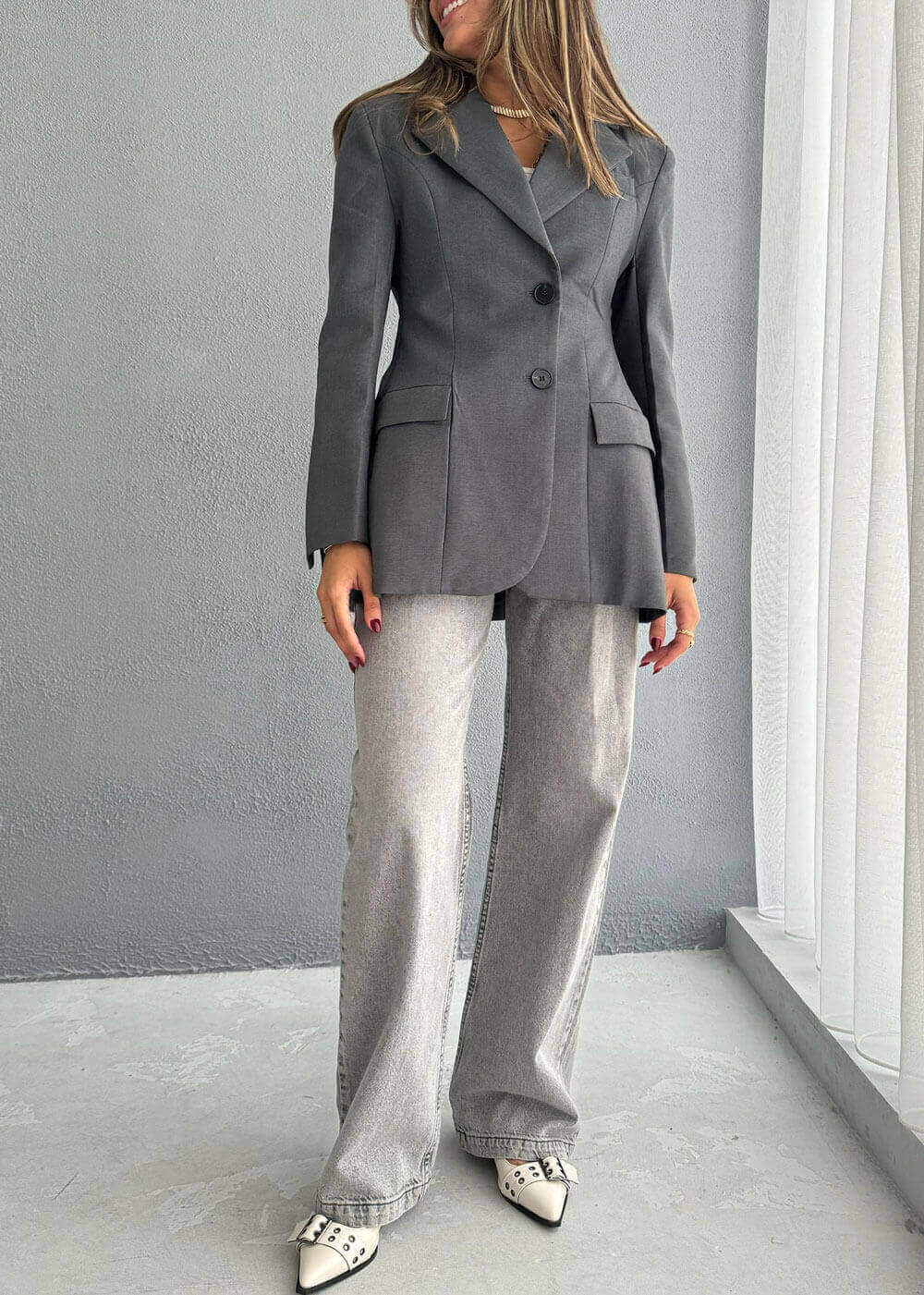 7643 Grey Blazer For Women