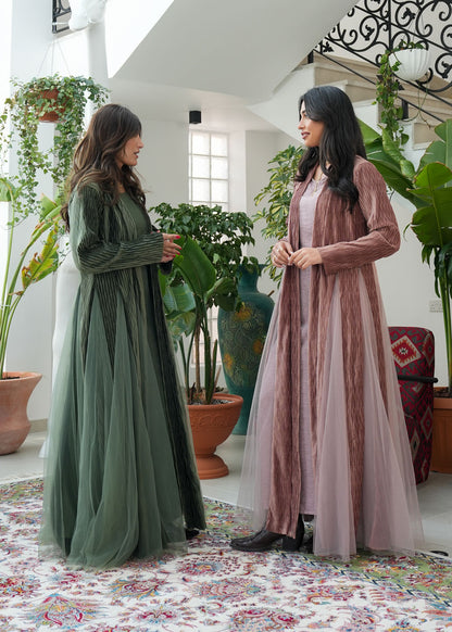 8077 Pink Tulle Daraa Set For Women