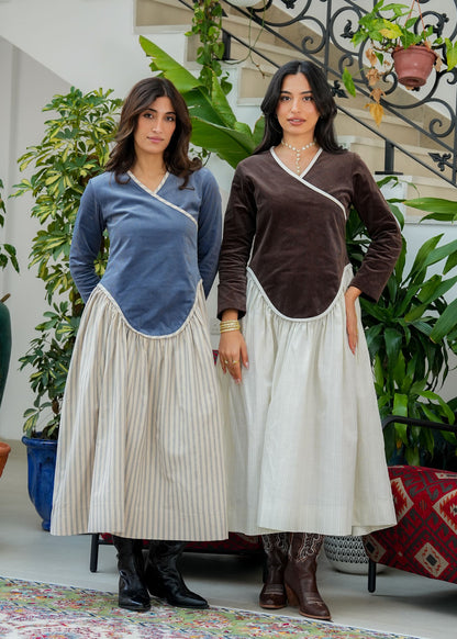 8073 Blue And Beige Velvet Daraa For Women