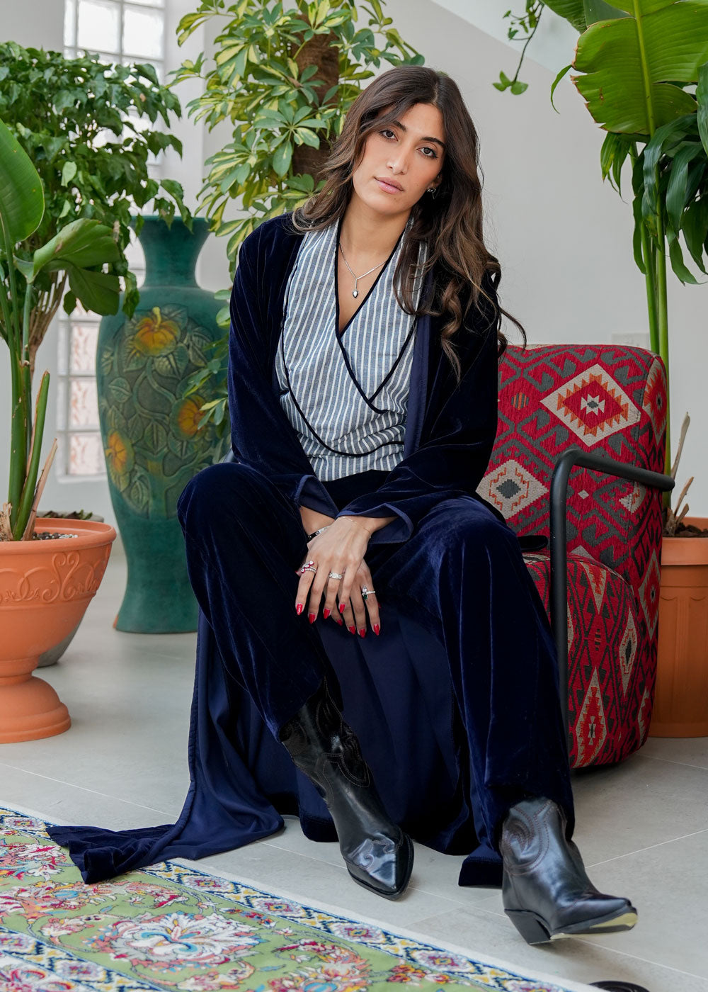 8062 Navy Velvet Daraa Set For Women