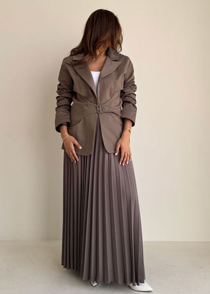 8240 Light Brown Blazer And Skirt Set For Women