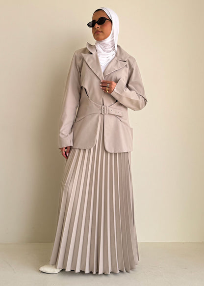 8240 Light Beige Blazer And Skirt Set For Women
