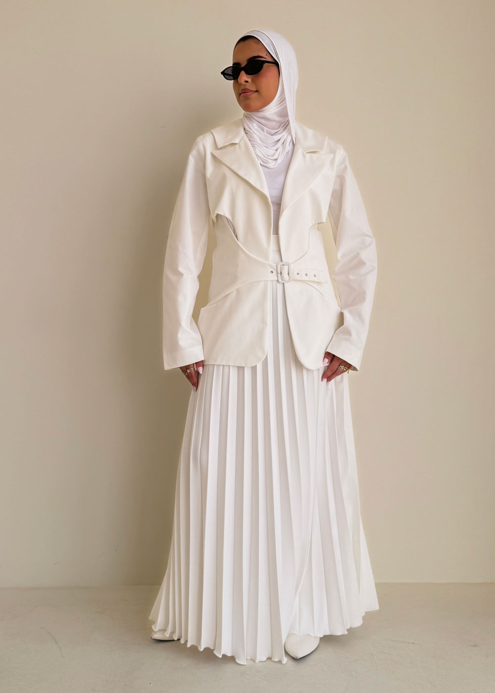 8240 Off White Blazer And Skirt Set For Women