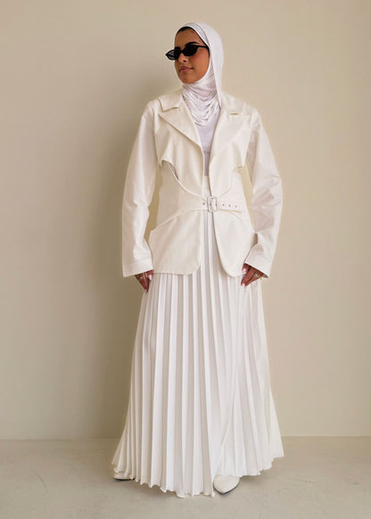 8240 Off White Blazer And Skirt Set For Women