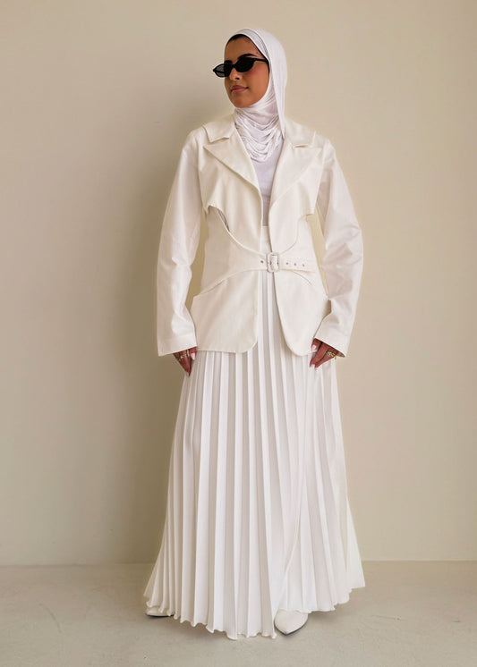 8240 Off White Blazer And Skirt Set For Women