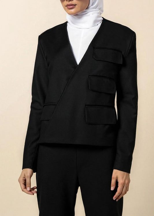 7744 Black Blazer With Stripe For Women