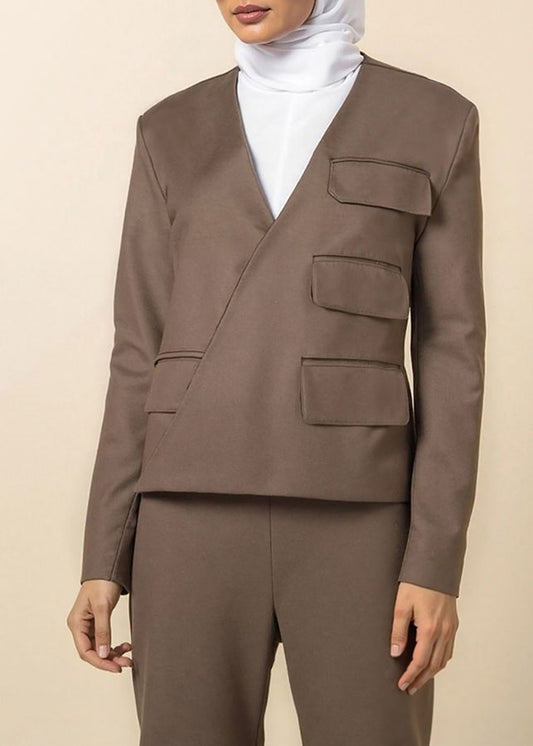 7744 Khaki Blazer With Stripe For Women
