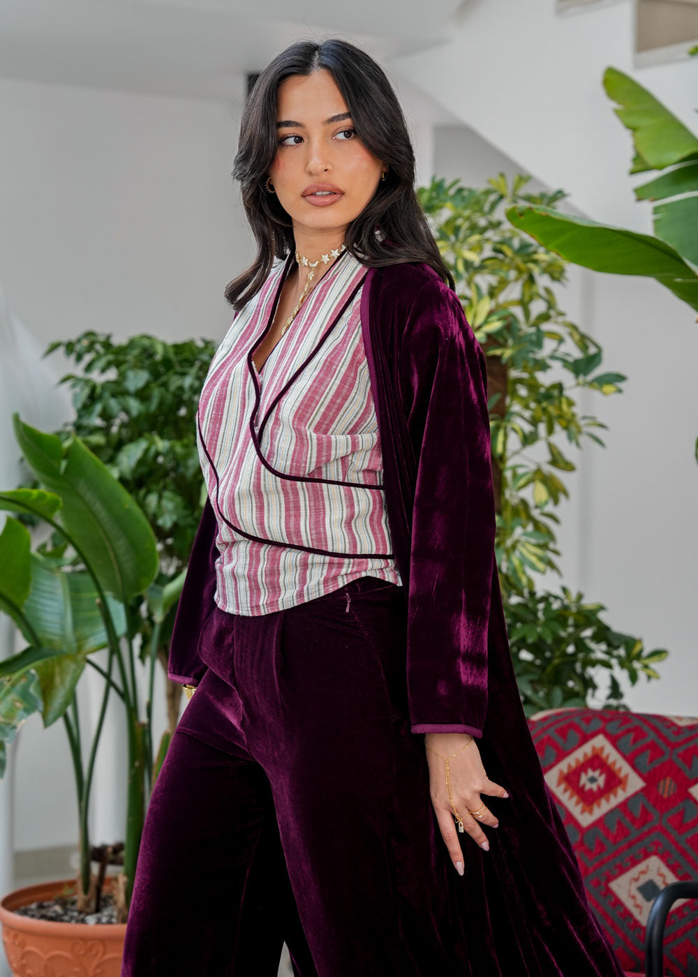 8062 Burgundy Red Velvet Daraa Set For Women