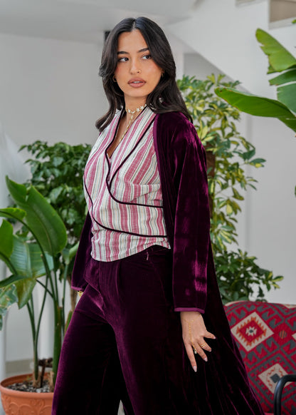 8062 Burgundy Red Velvet Daraa Set For Women