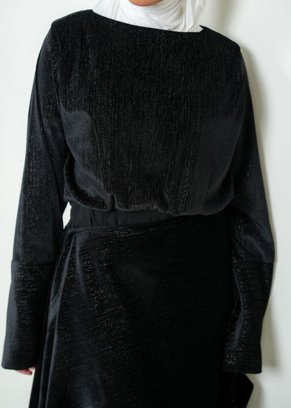 8086 Black Velvet Daraa Set For Women