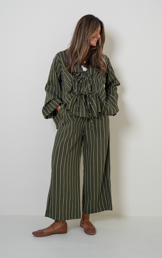 7804 Olive Stripe Summer Set For Women