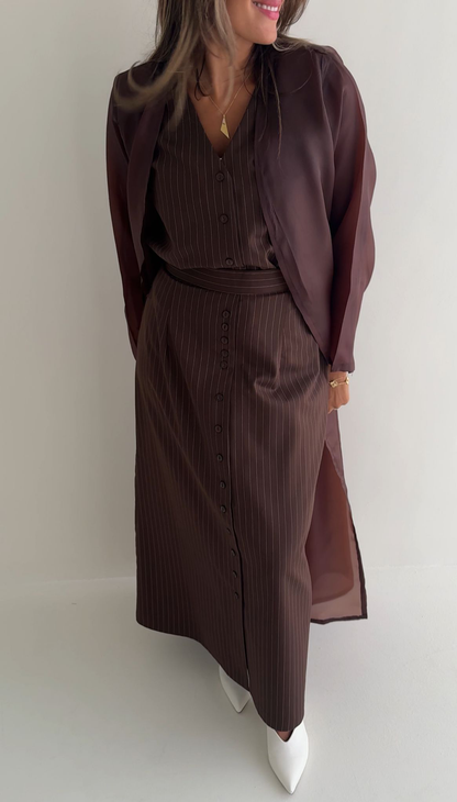 7861 Brown Stripe Set For Women