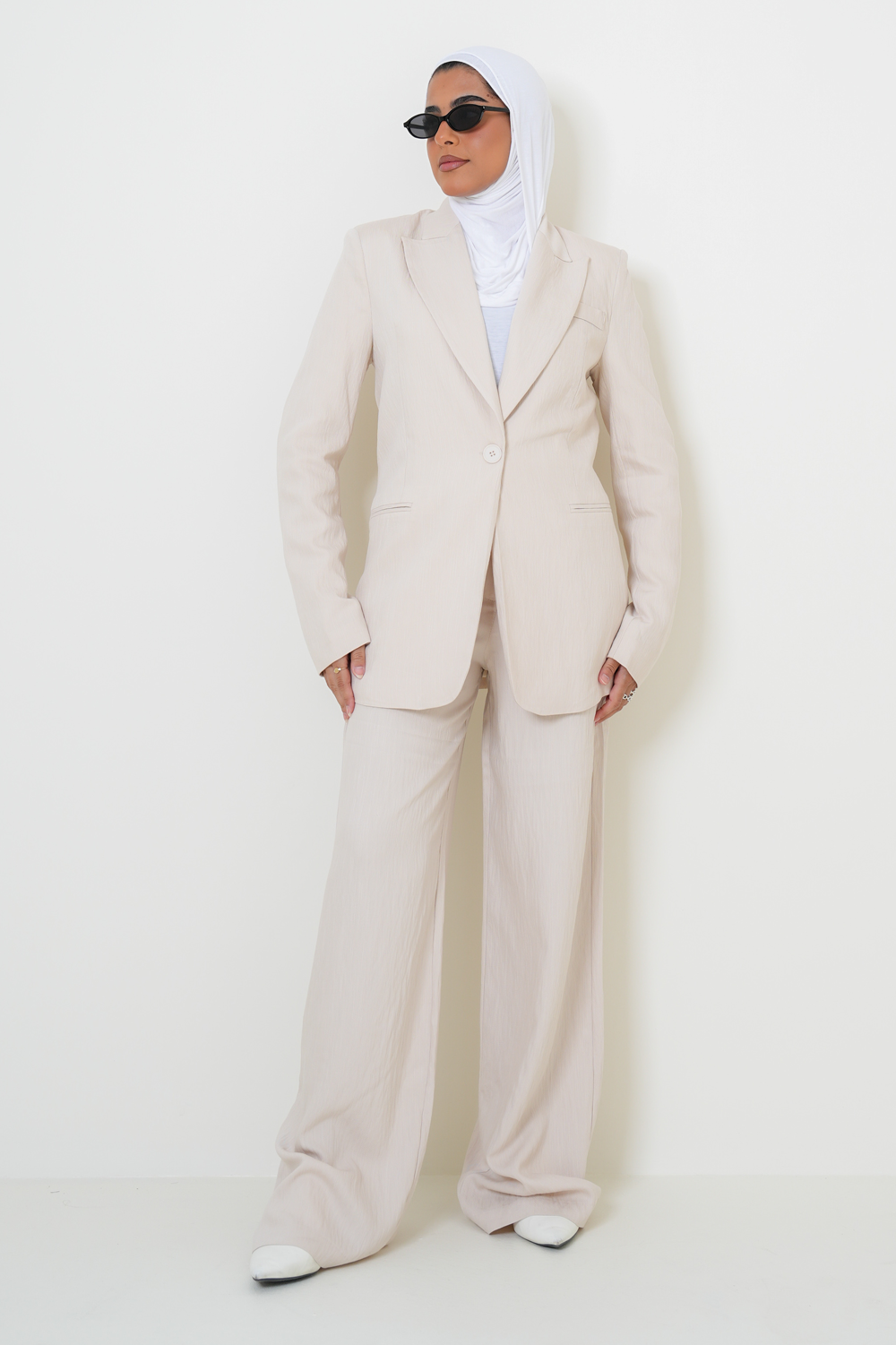 7892 Beige Blazer Set For Women