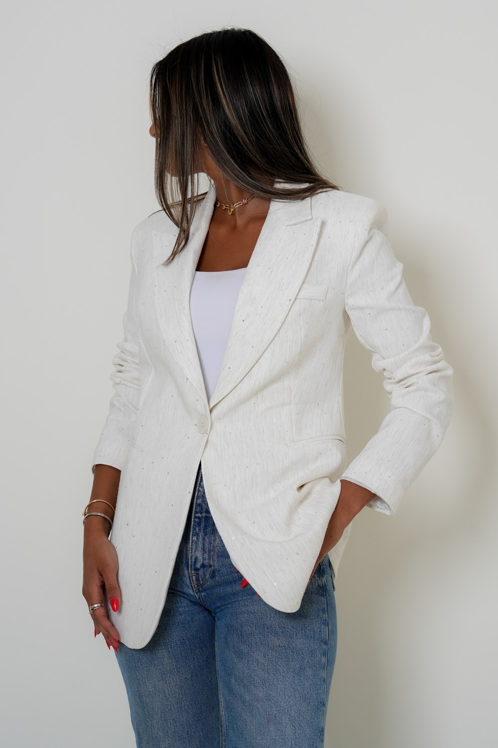 7893 Off White Blazer For Women