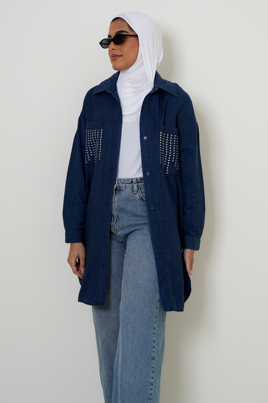 7898 Blue Long Shirt For Women