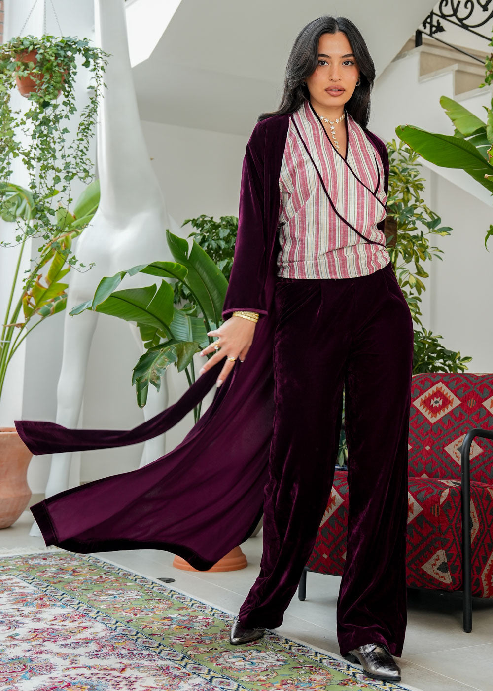 8062 Burgundy Red Velvet Daraa Set For Women