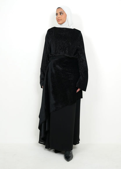 8086 Black Velvet Daraa Set For Women