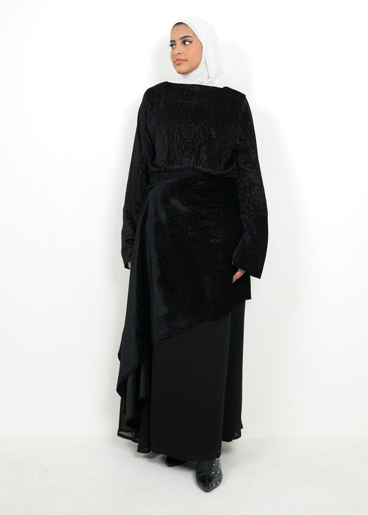 8086 Black Velvet Daraa Set For Women