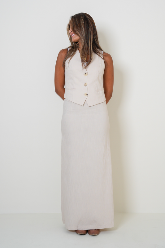 7900 Beige Sleeveless Set For Women