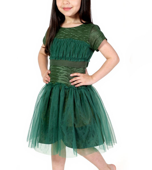 7934 Dark Green Saudi National Day Dress For Girls