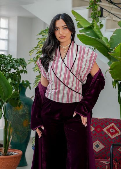 8062 Burgundy Red Velvet Daraa Set For Women