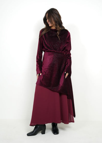 8086 Maroon Velvet Daraa Set For Women