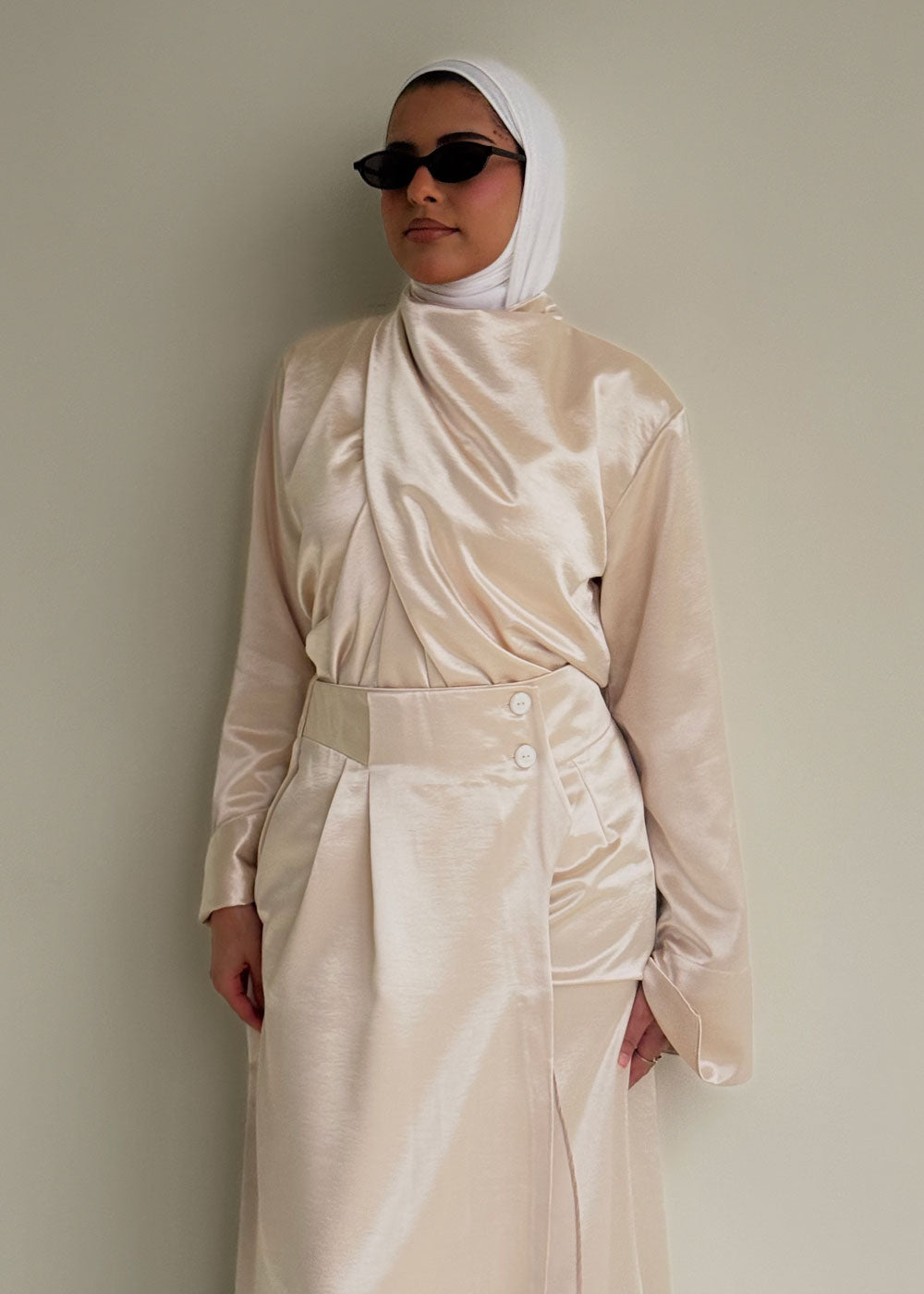 8195 Light Beige Top And Skirt Set For Women