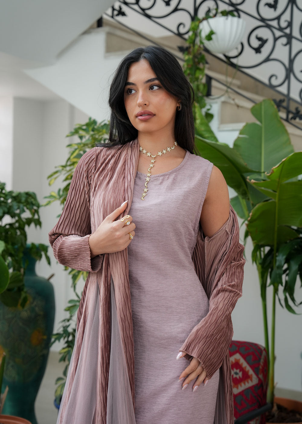 8077 Pink Tulle Daraa Set For Women