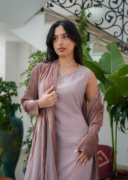 8077 Pink Tulle Daraa Set For Women