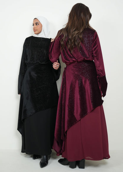 8086 Maroon Velvet Daraa Set For Women