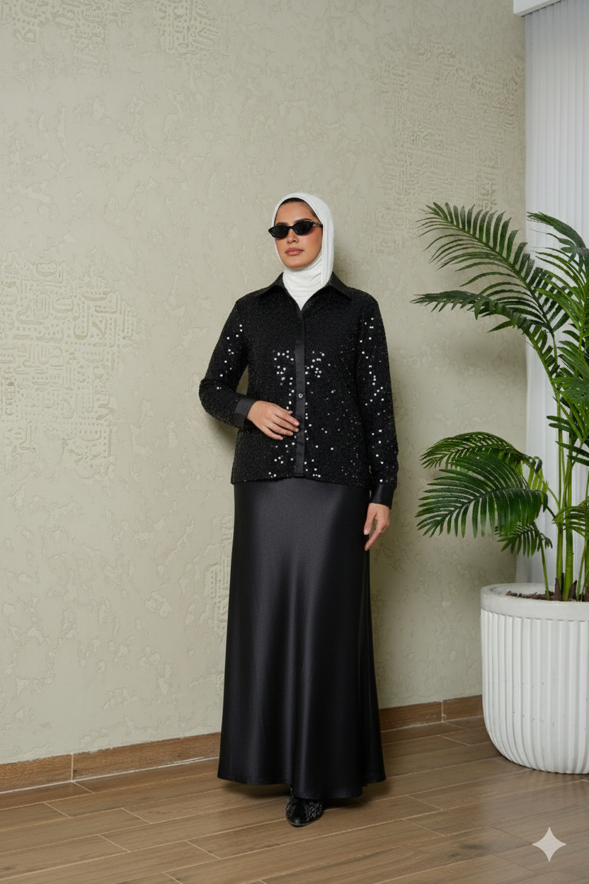 8111 Black Shirt And Skirt Set For Women